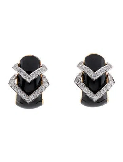 Pre-owned David Webb 18k 3.10ctw Diamond & Enamel Buckle Clip-on Earrings In Black