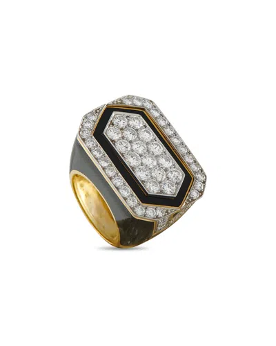 Pre-owned David Webb 18k 3.50 Ct. Tw. Diamond & Onyx Ring (authentic Pre-loved) In Gold