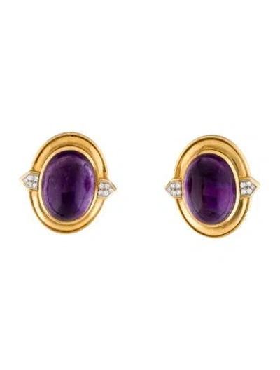 Pre-owned David Webb 18k 41.77ctw Amethyst & Diamond Clip On Earrings In Multi
