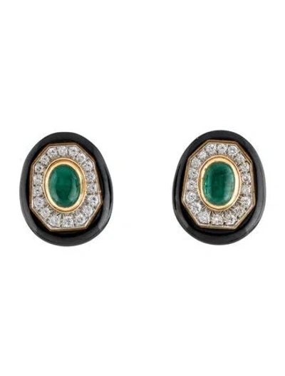 Pre-owned David Webb 18k 5.29ctw Emerald & Diamond Clip-on Earrings In Multi