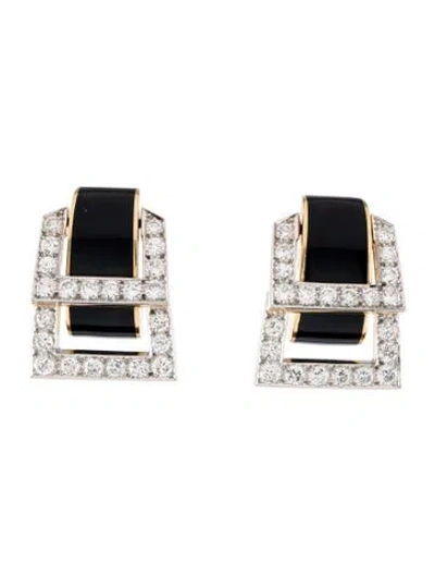 Pre-owned David Webb 18k 5.60ctw Diamond Strap Clip-on Earrings In Black
