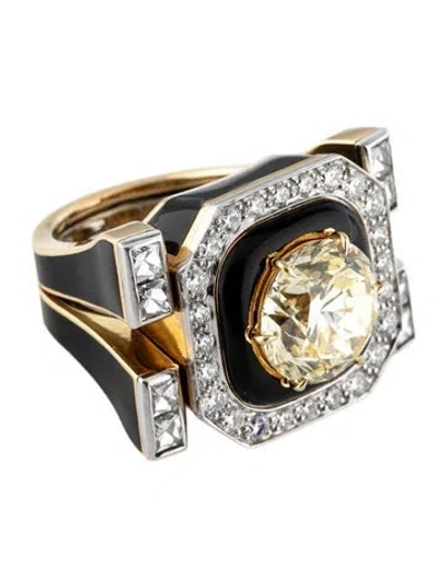 Pre-owned David Webb 18k 6.83ctw Diamond Cocktail Ring In Black