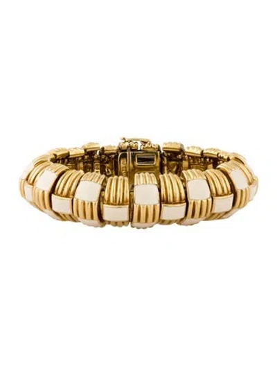 Pre-owned David Webb 18k Checkered Enamel Bracelet, 6.5" In Multi
