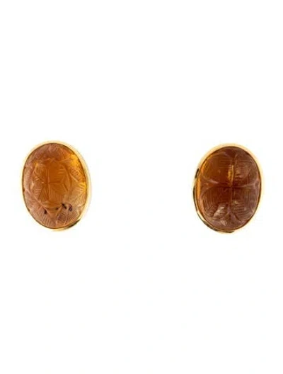 Pre-owned David Webb 18k Citrine Carved Clip-on Earrings In Multi