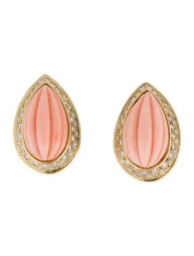 Pre-owned David Webb 18k Coral & Diamond Clip-on Earrings In Multi