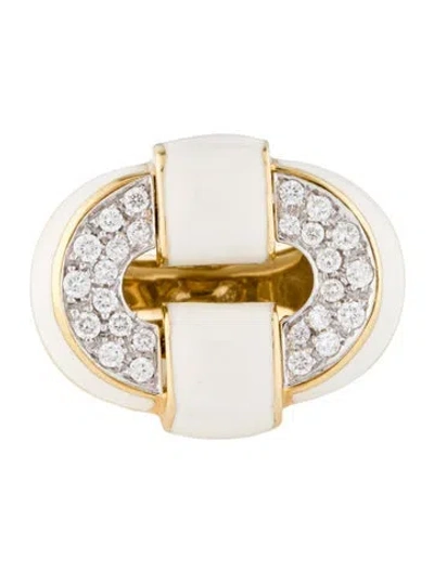 Pre-owned David Webb 18k Diamond & Enamel Cocktail Ring In White