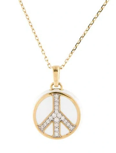 Pre-owned David Webb 18k Diamond & Enamel Peace Sign Pendant Necklace, 15" In White