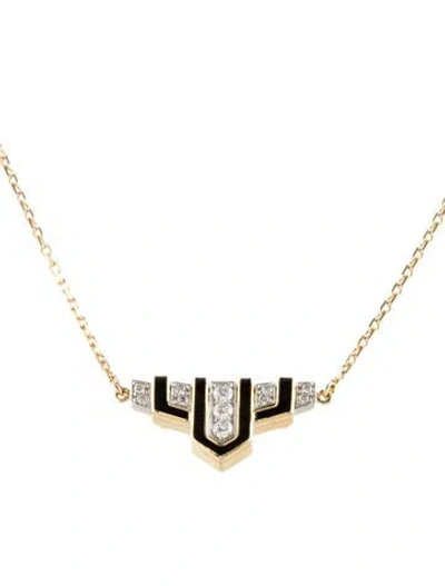 Pre-owned David Webb 18k Diamond & Enamel Scape Pendant Necklace, 15.75" In Black