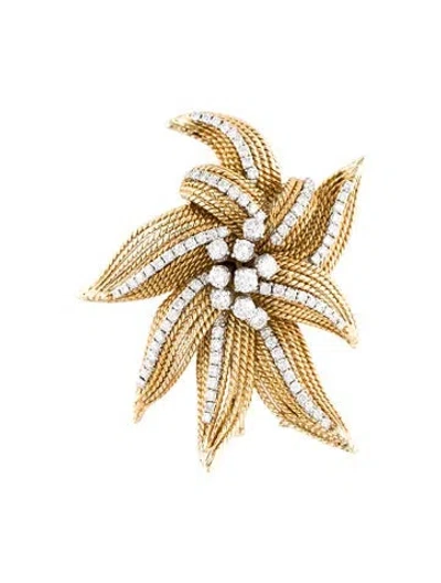 Pre-owned David Webb 18k Diamond Foliage Brooch In Multi
