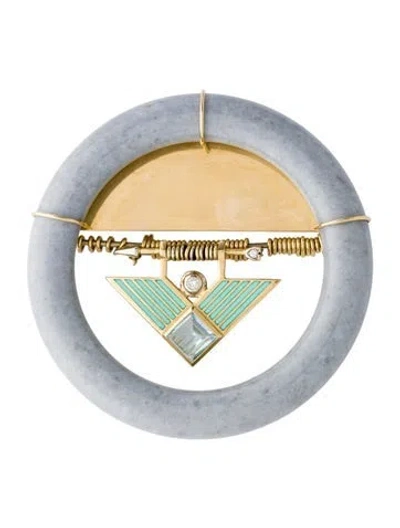 Pre-owned David Webb 18k Diamond, Jadeite, Topaz, & Enamel Convertible Brooch In Green