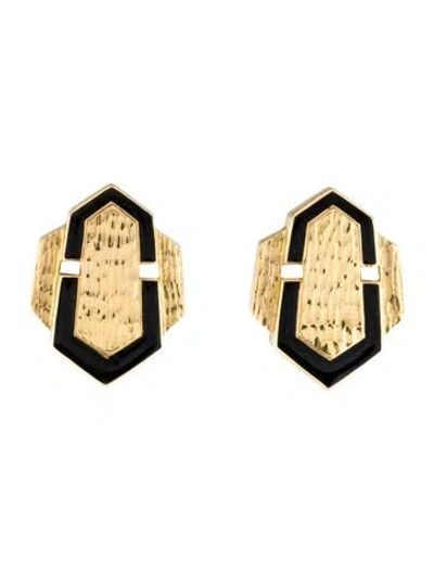 Pre-owned David Webb 18k Enamel Stud Earrings In Black