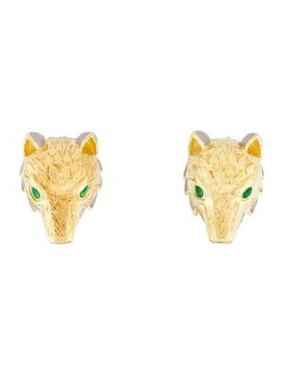 Pre-owned David Webb 18k Enamel Wolf Stud Earrings In Multi