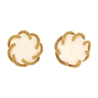 Pre-owned David Webb 18k Gold 1970's Angel Skin Coral Twisted Rope Round Button Earrings In Red