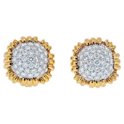 Pre-owned David Webb 18k Gold 7.00 Carat Pave Set Cushion Shaped Diamond Clip Earrings In Multi