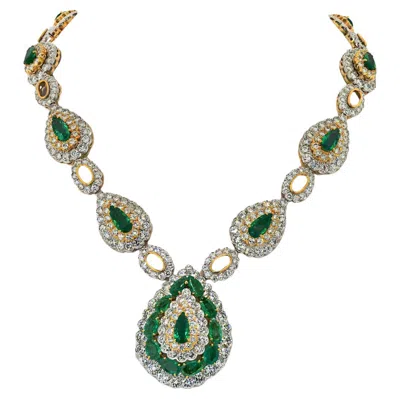 Pre-owned David Webb 18k Gold & Platinum Green Emerald And Diamond Necklace