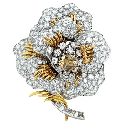 Pre-owned David Webb , 18k Gold Diamond Flower Brooch In Multi