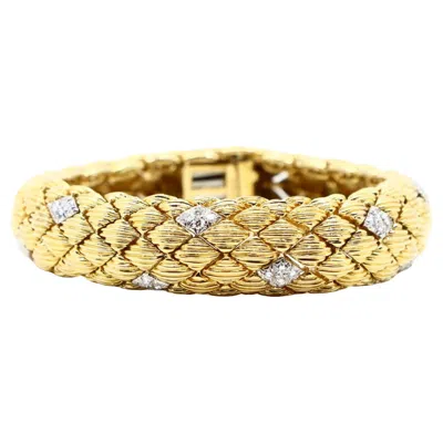 Pre-owned David Webb 18k Gold Diamonds Textured Bracelet In Multi
