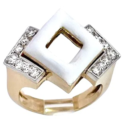 Pre-owned David Webb 18k Gold Enamel Cocktail Ring With Diamonds, Size 6 In Multi
