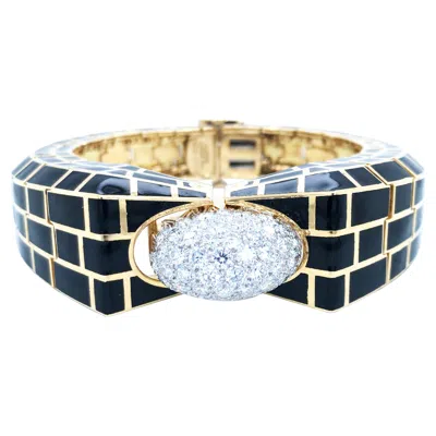 Pre-owned David Webb , 18k Gold Enamel Diamond Bangle In Multi