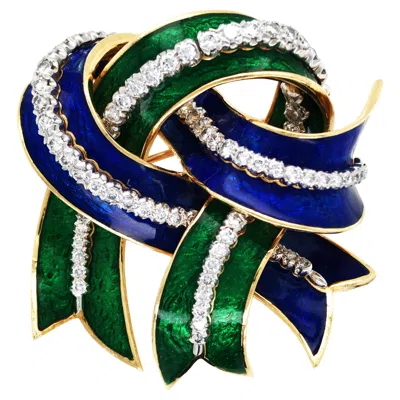 Pre-owned David Webb , 18k Gold Enamel Diamond Brooch In Multi