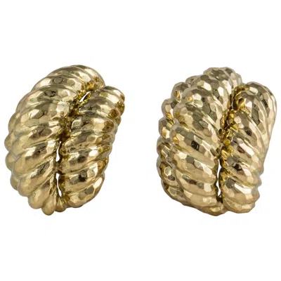 Pre-owned David Webb 18k Gold Hammered Shrimp-style Earrings In Multi