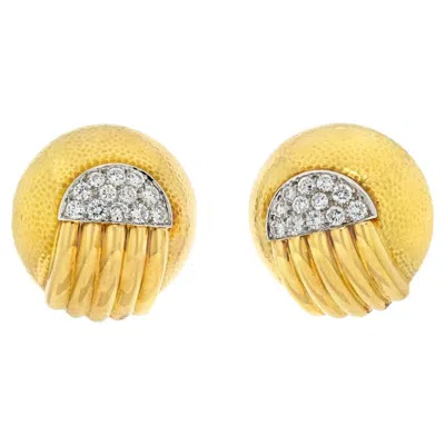 Pre-owned David Webb 18k Gold Platinum And Diamond Round Dome Articulated Clip Earrings In Multi