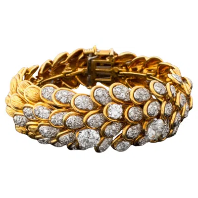 Pre-owned David Webb 18k Gold Platinum Diamond Bracelet, Late 20th Century In Multi