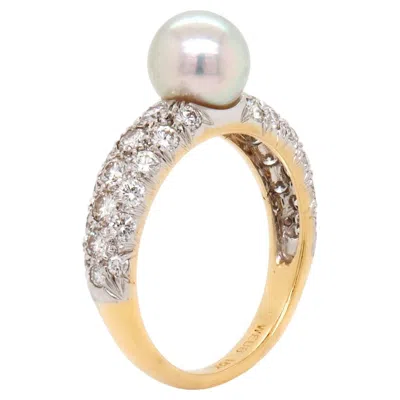 Pre-owned David Webb 18k Gold, Platinum, Pearl, And Diamond Cocktail Ring In Multiple