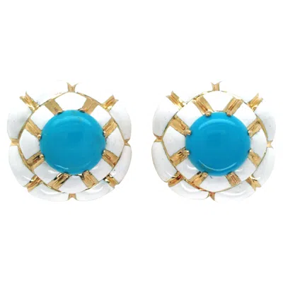 Pre-owned David Webb , 18k Gold Turquoise Earrings In Multi