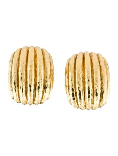 Pre-owned David Webb 18k Hammered Cushion Earclips In Multi