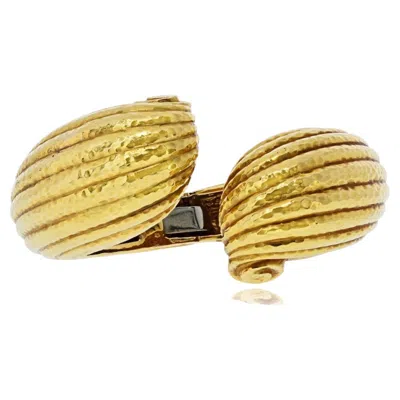 Pre-owned David Webb 18k Hammered Violin Scroll Cuff Hinged Bracelet In Multi