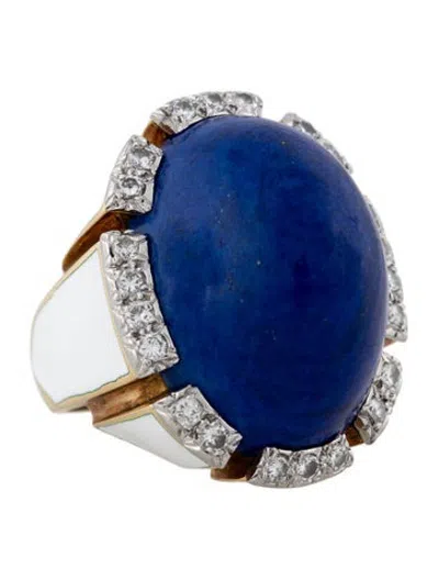 Pre-owned David Webb 18k Lapis Lazuli & Diamond Enamel Cocktail Ring In White
