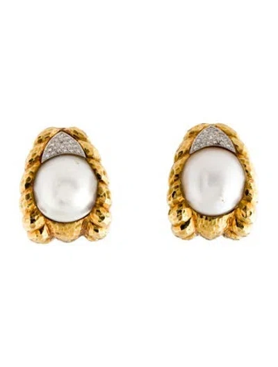 Pre-owned David Webb 18k Pearl & Diamond Clip-on Earrings In Multi