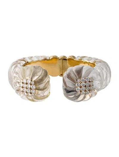 Pre-owned David Webb 18k Quartz & Diamond Cuff Bracelet, 6" In Multi
