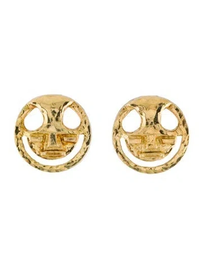 Pre-owned David Webb 18k Round Smiley Clip-on Earrings In Multi
