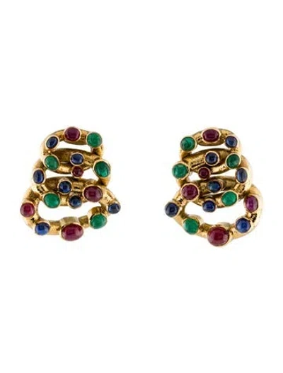 Pre-owned David Webb 18k Ruby, Emerald, & Sapphire Clip-on Earrings In Multi