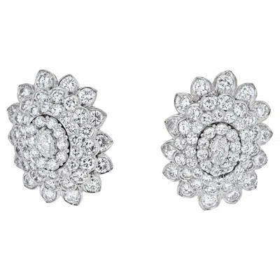 Pre-owned David Webb 18k White Gold Cluster Diamond Earrings