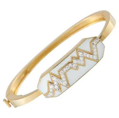 Pre-owned David Webb 18k Yellow Gold 0.34ct Diamond & White Enamel Skip Bracelet