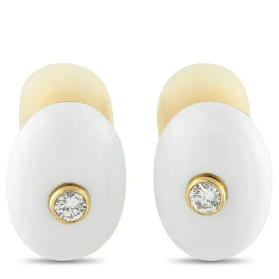 David Webb 18k Yellow Gold 0.40ct Diamond And White Enamel Clip-on Earrings Dw07-072925