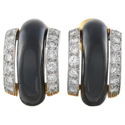 Pre-owned David Webb 18k Yellow Gold 1.68ct Diamond And Onyx Clip-on Earrings Dw13-042726