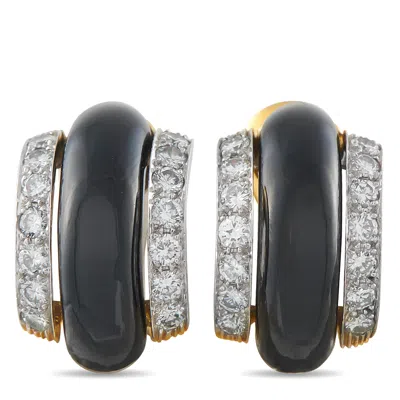 David Webb 18k Yellow Gold 1.68ct Diamond And Onyx Clip-on Earrings Dw13-042726 In Black