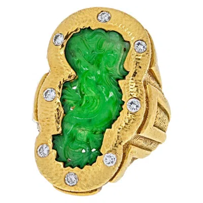 Pre-owned David Webb 18k Yellow Gold 1970's Carved Jade Dragon Style Ring