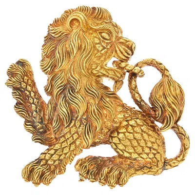 Pre-owned David Webb 18k Yellow Gold 1970's Lion Pendant Brooch