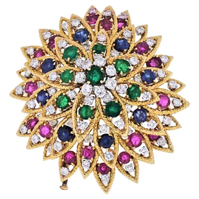 Pre-owned David Webb 18k Yellow Gold 1970's Multicolor Gemstone Brooch