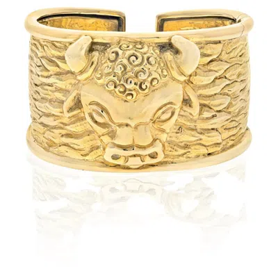 Pre-owned David Webb 18k Yellow Gold 1979 Taurus Bull Hinged Wide Cuff Bracelet