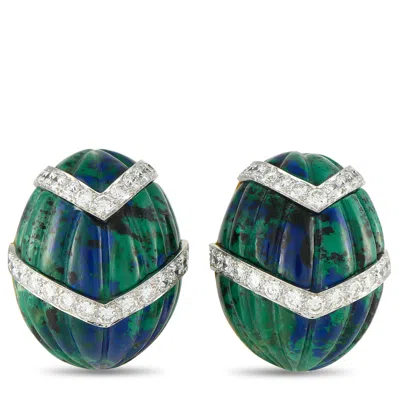 David Webb 18k Yellow Gold 2.75ct Diamond And Azurmalachite Clip-on Earrings Dv02-090225 In Green