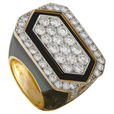 Pre-owned David Webb 18k Yellow Gold 3.50ct Diamond And Onyx Ring Dw12-042726