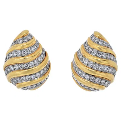 Pre-owned David Webb 18k Yellow Gold 7 Carat Diamond Tear Drop Clip On Earrings
