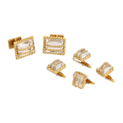 Pre-owned David Webb 18k Yellow Gold & Crystal 6 Piece Cufflink And Stud Set