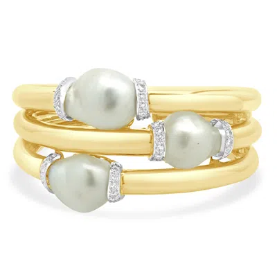 Pre-owned David Webb 18k Yellow Gold & Platinum Baroque Pearl And Diamond Cuff Bracelet